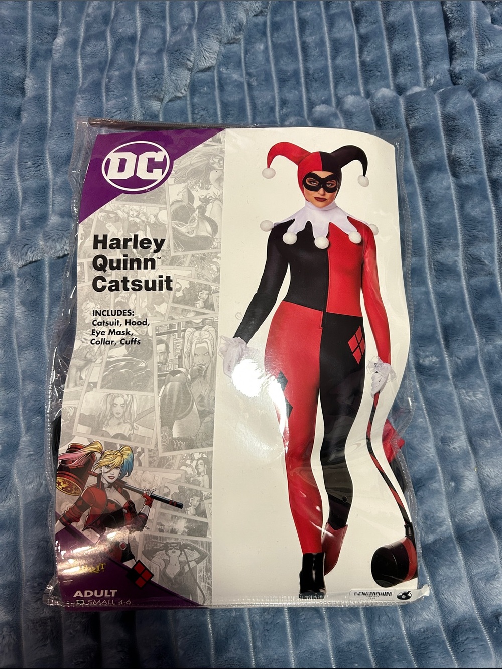 DC Harley Quinn Red and Black Jester Catsuit Costume - Picture 2 of 6
